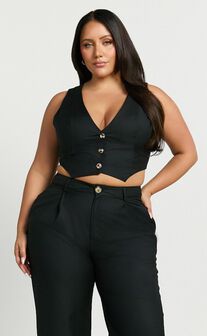 Izara Vest - V Neck Button Up Cropped Vest in Black