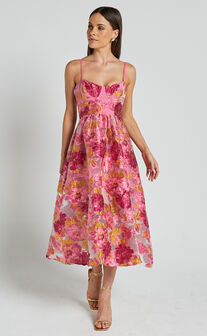 Brailey Midi Dress - Aline Corset Detail Dress in Light Pink