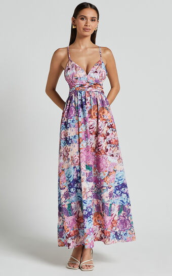 Lara Midi Dress - Cross back Dress in Vintage Garden Print