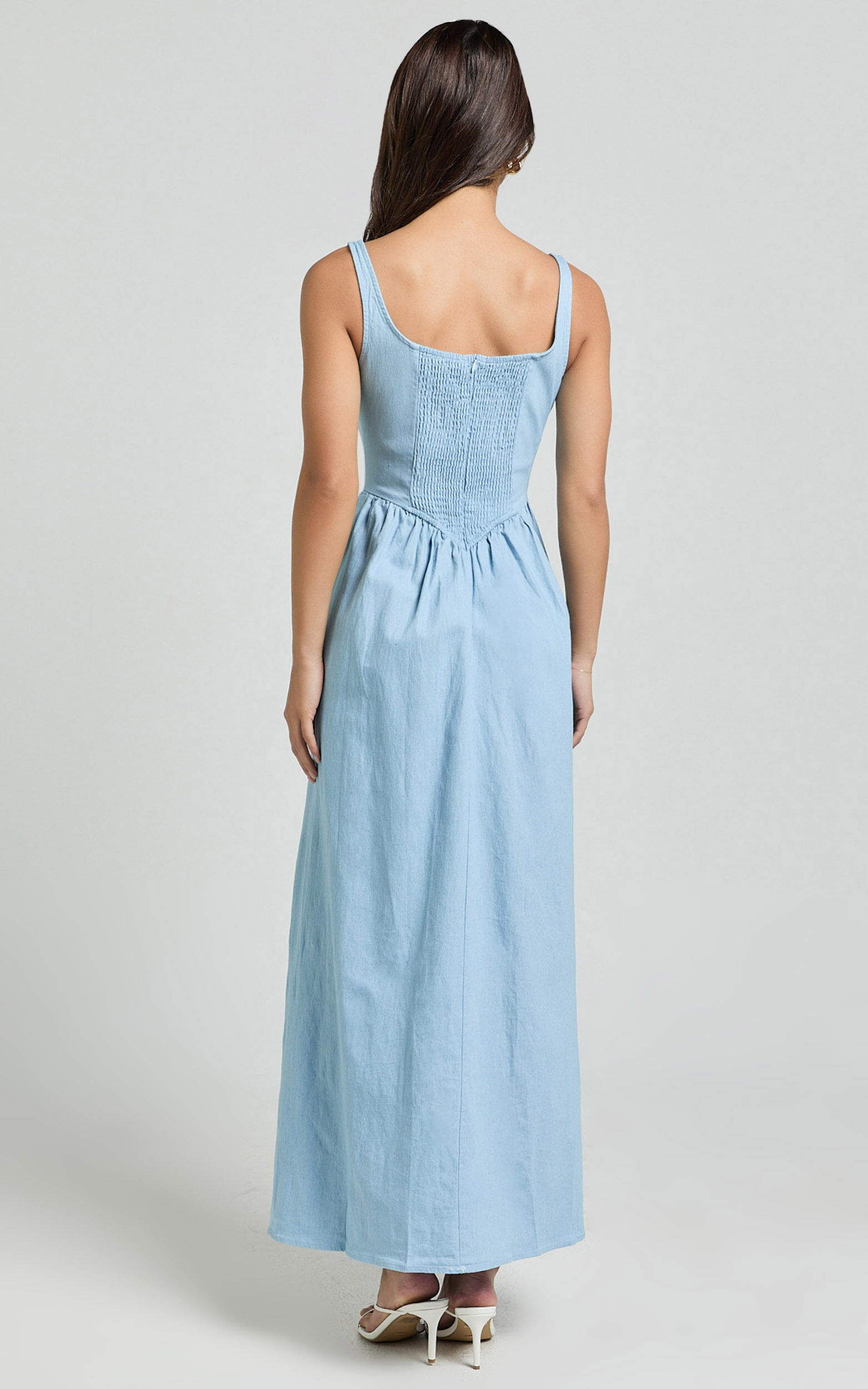Rhaziya Midi Dress - Sleeveless Straight Neck Fit and Flare Dress in ...