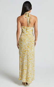 Alba Midi Dress - Halter Neck Slip Dress in Yellow