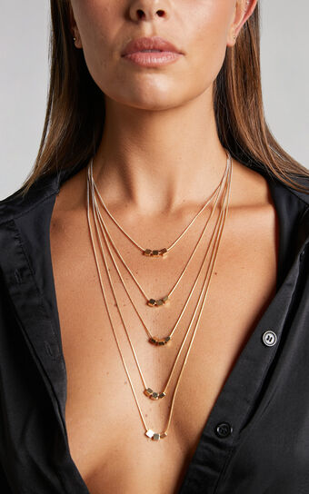 Nehemia Layered Bead Chain Necklace in Gold