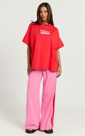 Editha Two Piece Set - Chilli Margs Oversized Tee and Stripe Pant Set ...