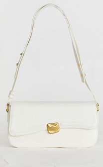 Yulia Bag - Chain Strap Shoulder Bag with Hardware Detail in White