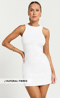 Candyce Mini Dress - Ribbed Sleeveless Bodycon Dress in White