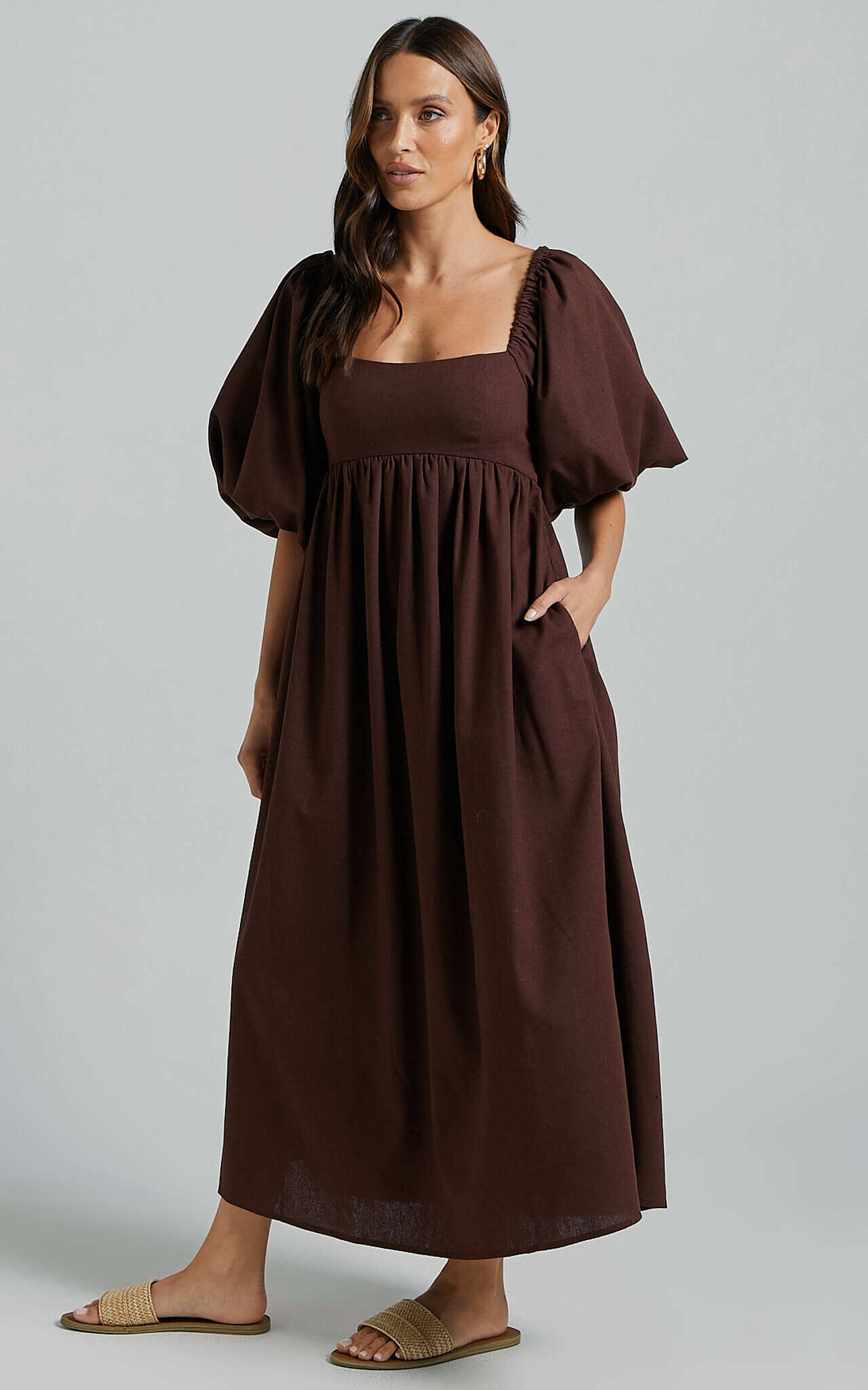 Straight neck deals midi dress