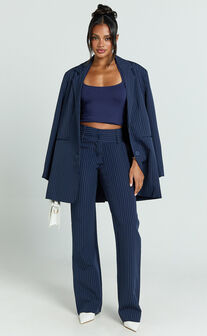 Elliot Pants - Mid Rise Pinstripe Bootleg Pants in Navy