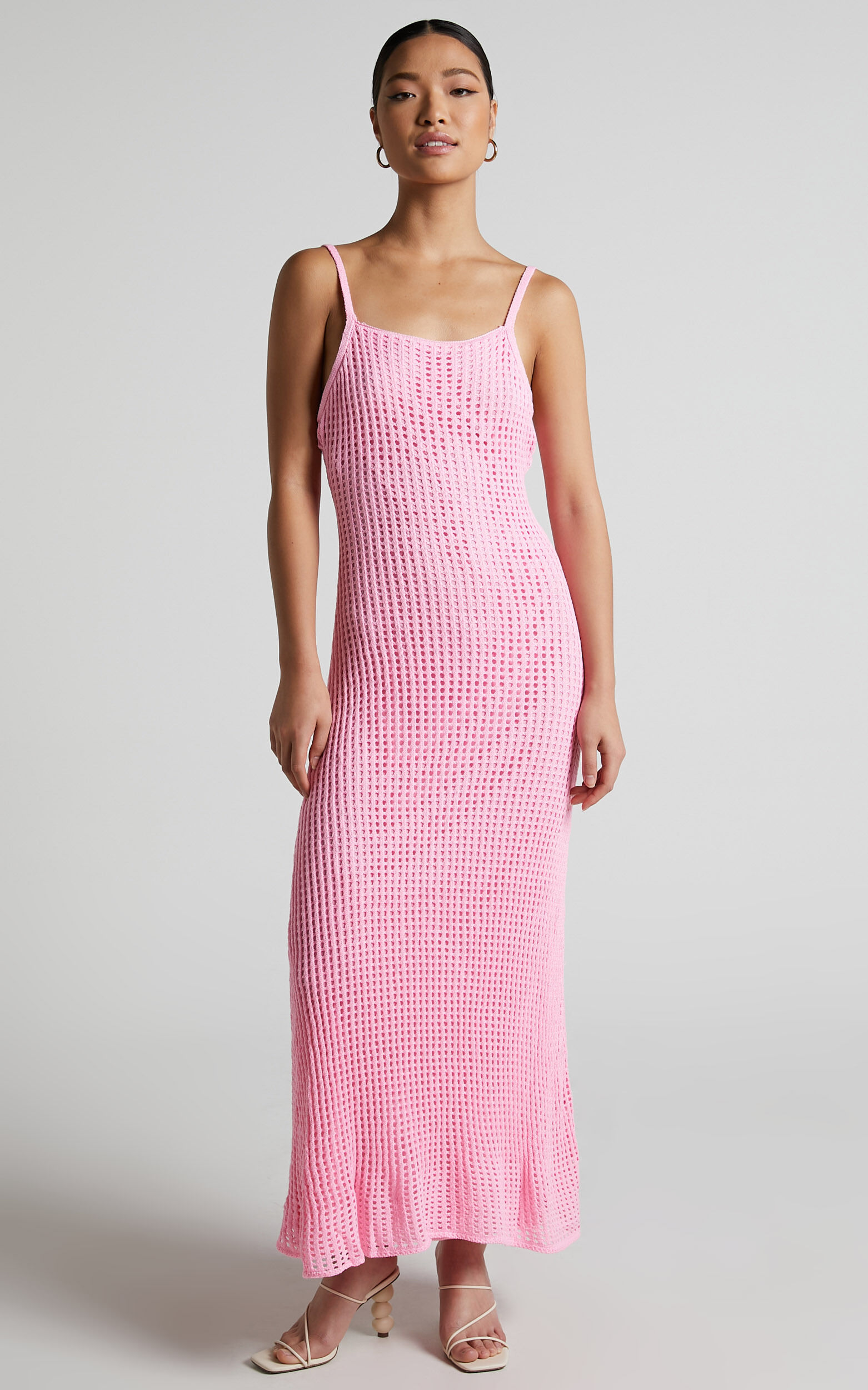 Pink crochet 2025 midi dress