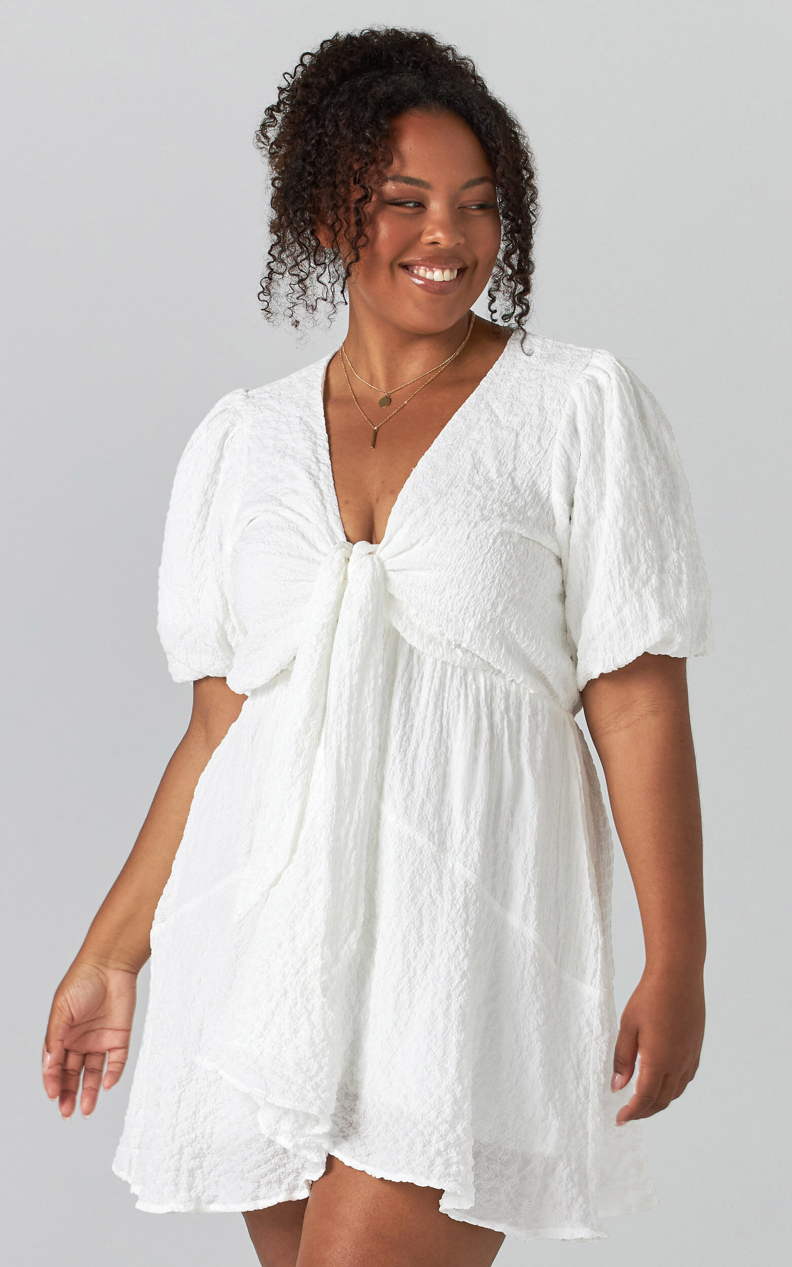 Short sleeve tie front dress cheap