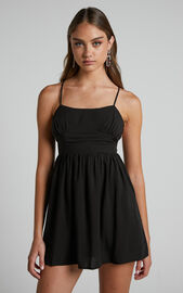 Beilla Mini Dress - Strappy Back Fit and Flare Dress in Black | Showpo USA