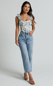 Cathryn Top - Sweetheart Neck Flutter Strappy Corset Top in Love Letter Floral