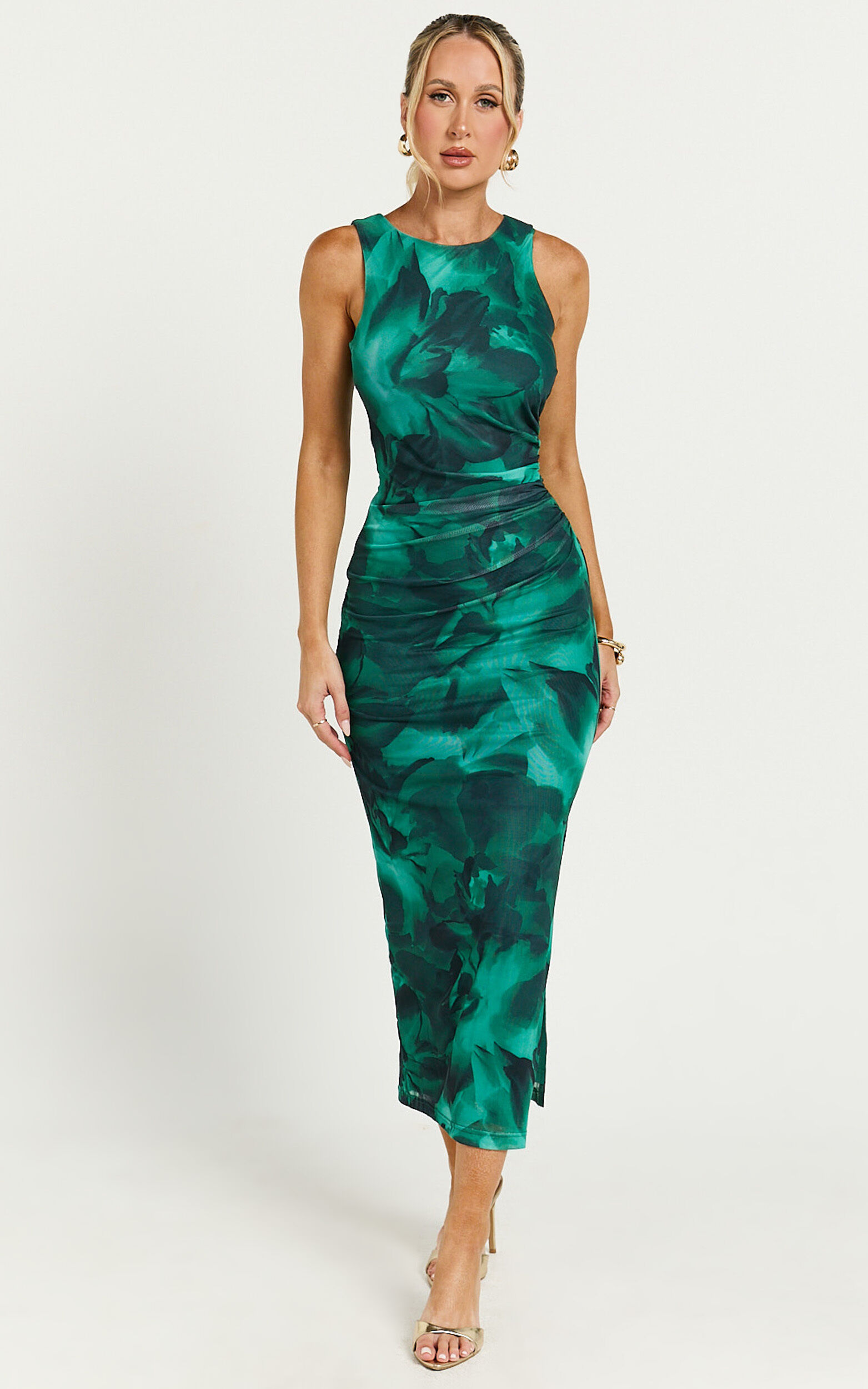Green floral bodycon dress outlet