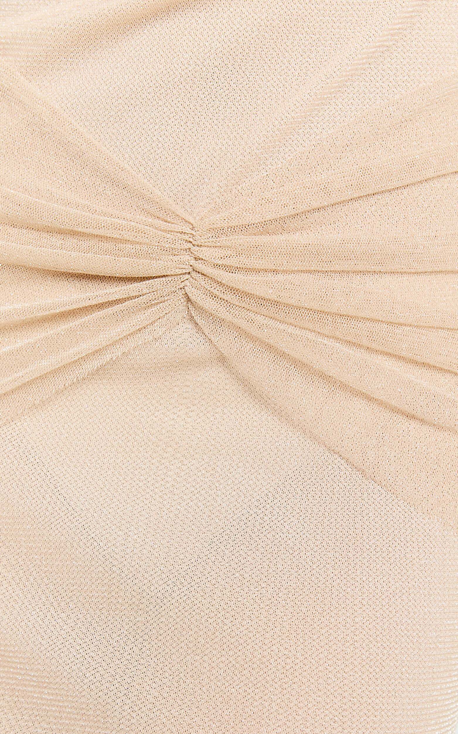 Uma Maxi Dress - Glitter Tulle Strapless Ruched Side Dress in Nude | Showpo  USA