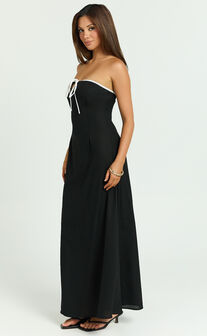 Lashara Maxi Linen Blend Dress - Strapless Contrast Dress in Black