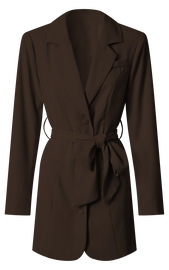 Mhina Mini Dress - Waist Tie Blazer Dress in Dark Oak | Showpo USA