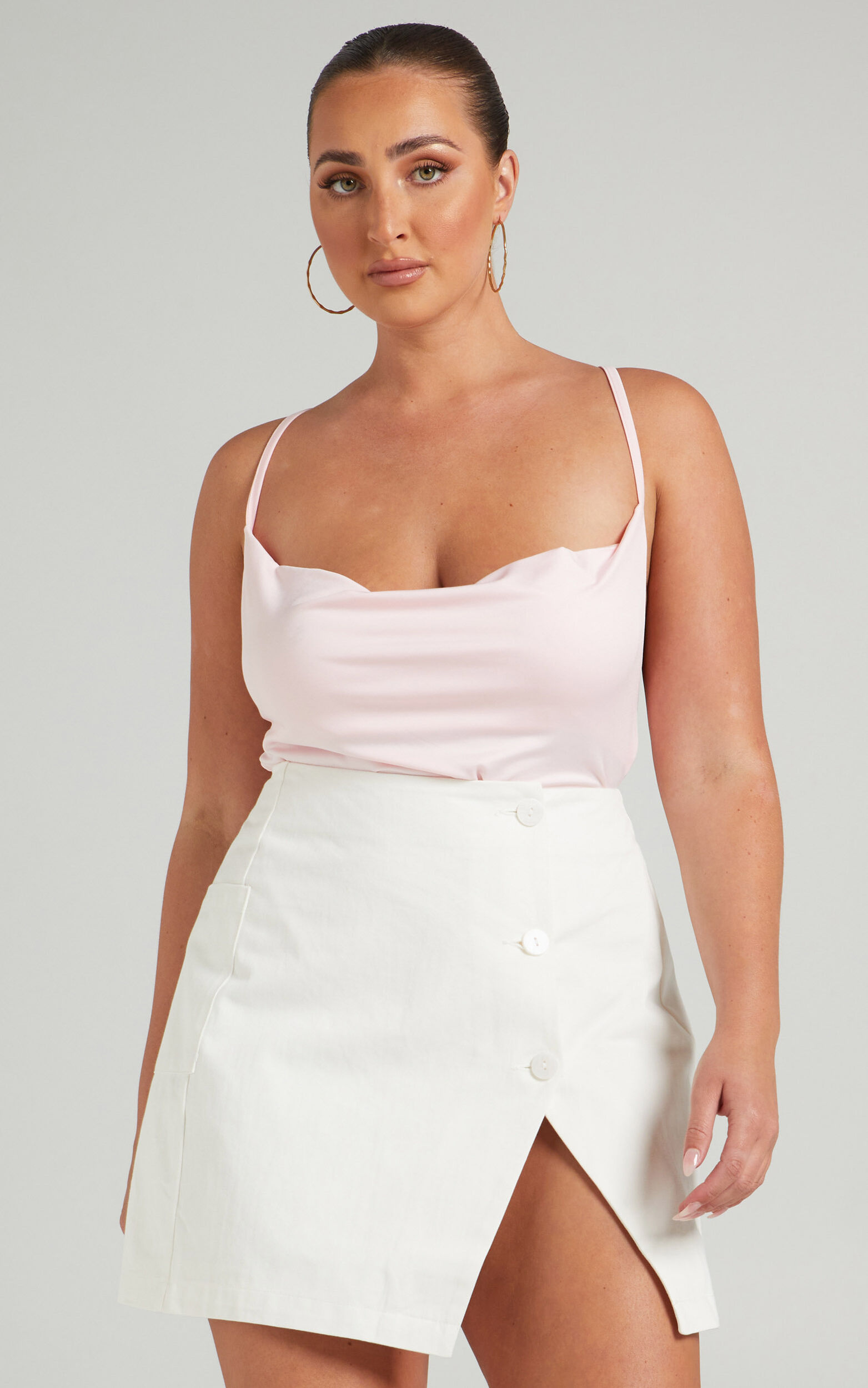 Emrie Bodysuit - Cowl Neck Bodysuit in Light Pink - 06, PNK2