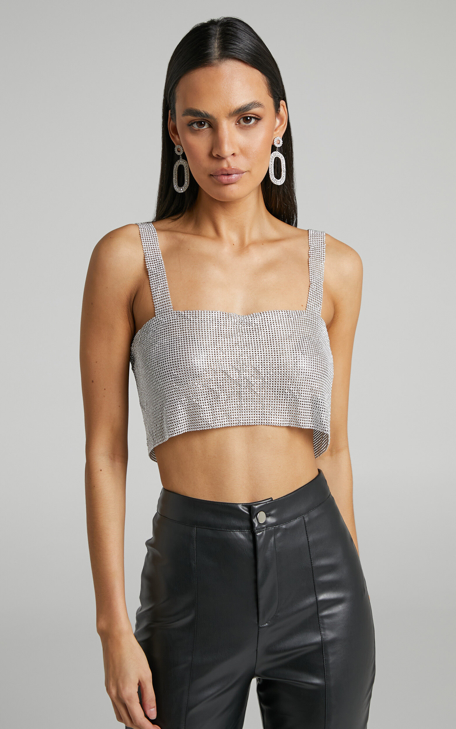Starry Nights Top - Mesh Cropped Top in Silver