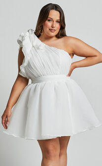 Avriella Mini Dress - One Shoulder Detail Fit & Flare in Ivory