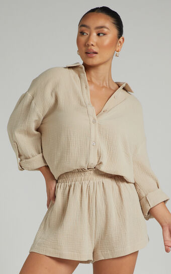 Donita Shorts - Elastic Waist Shorts in Neutral