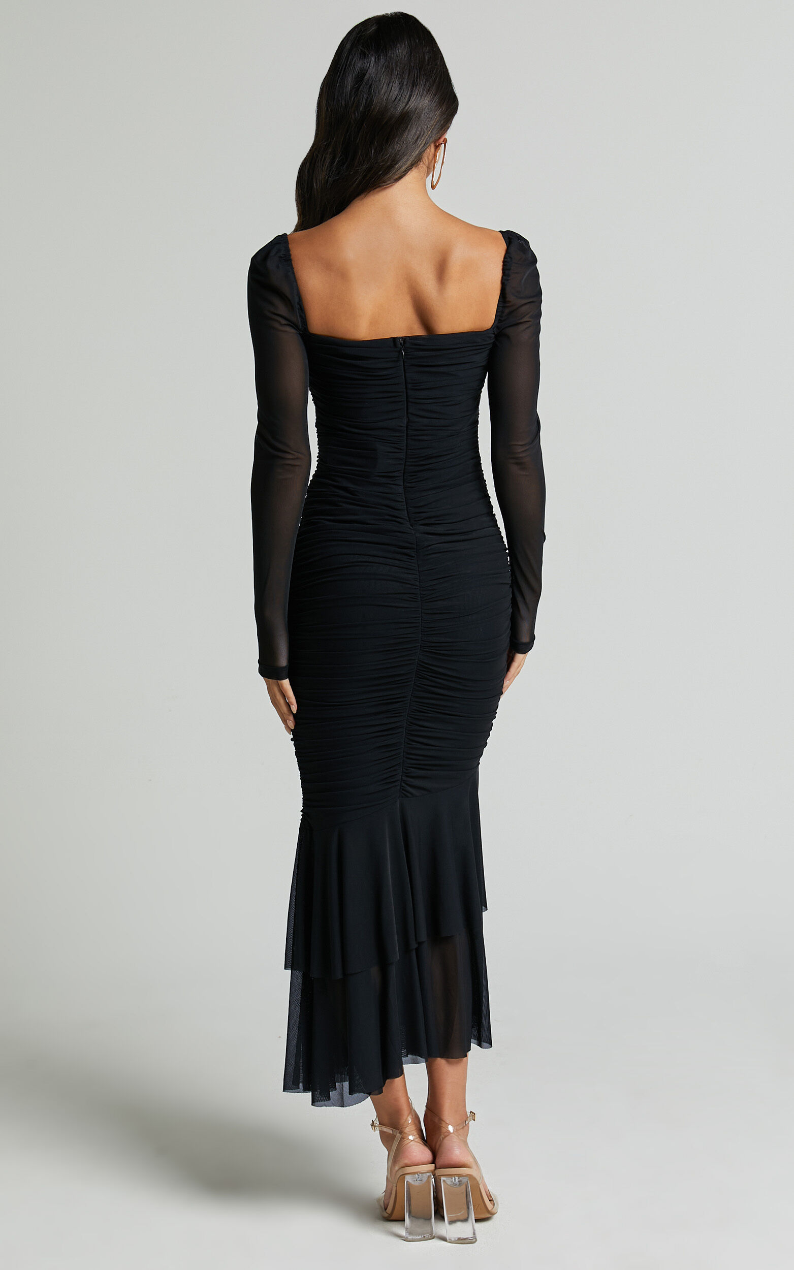 Arabella Midi Dress - Bust Detail Ruched Mesh Midi with Cut Out Detail ...