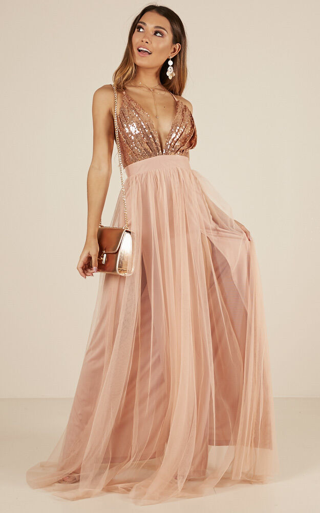 Kiss maxi dress in shop rose gold