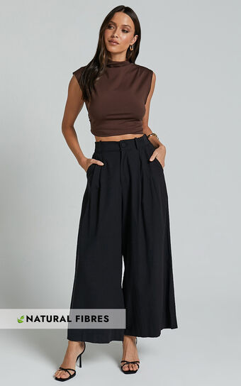 Alyssum Pants - High Waisted Wide Leg Pants in Black