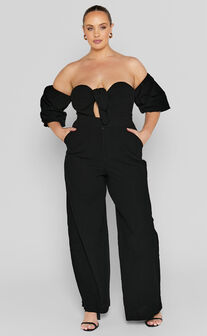 Maja Jumpsuit - Front Tie Off Shoulder Jumpsuit in Black