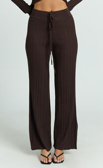 Kelsey Pants - High Drawstring Waist Knit Pants in Chocolate