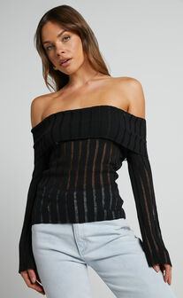 Kailah Top - Off the Shoulder Knit Top in Black