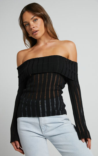 Kailah Top - Off the Shoulder Knit Top in Black