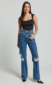 Nerine Bodysuit - Wide Strap Scoop Neck in Black