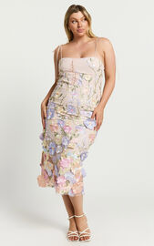 Jamich Midi Dress - Straight Neck Tie Strap Pencil Dress in Soft Pink | Showpo USA