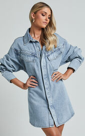 Amalie The Label - Herrera Recycled Cotton Denim Dress in Mid Blue Wash ...