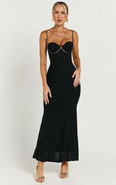 Chenna Midi Dress - Sweetheart Chain Detail Dress in Black | Showpo