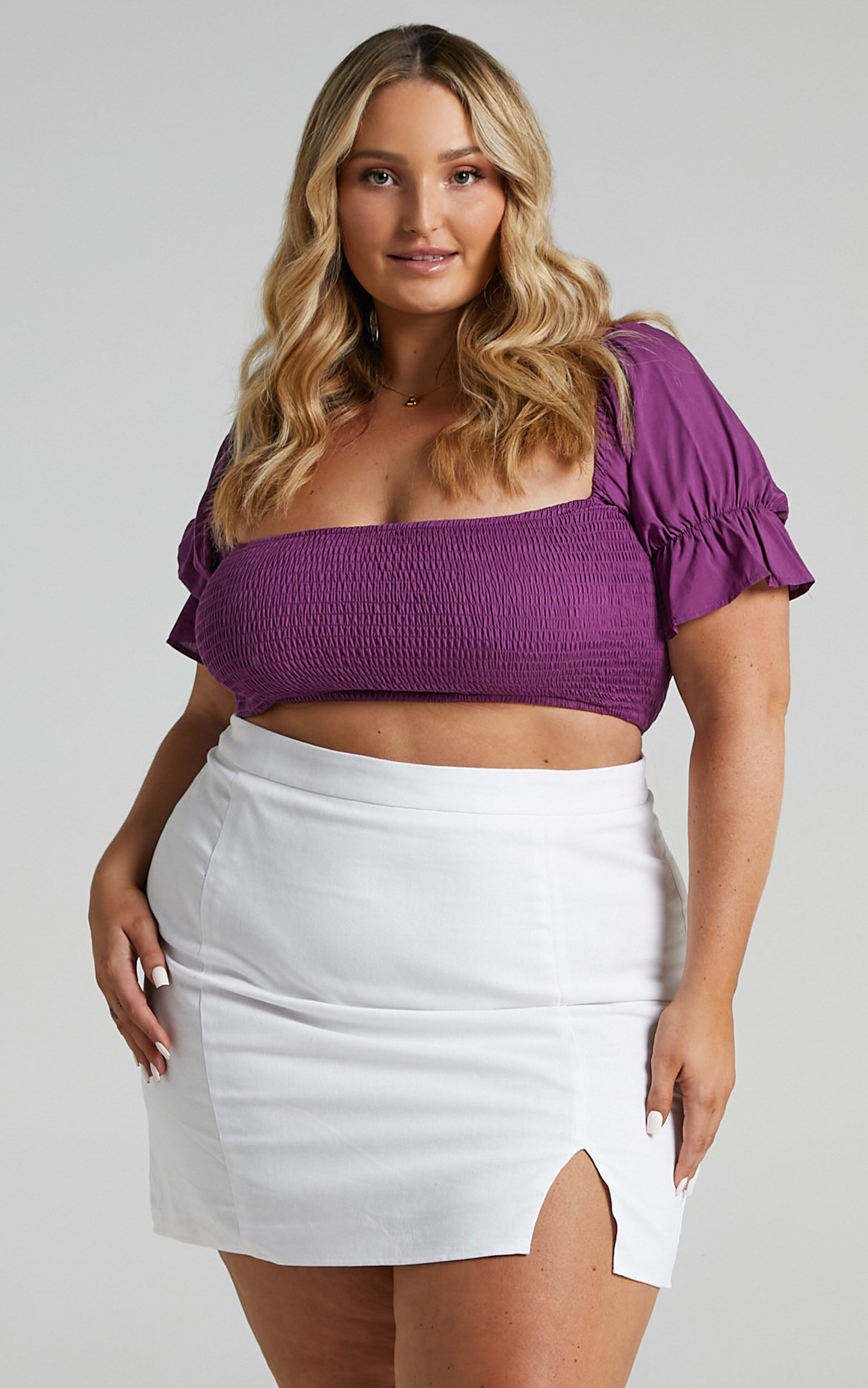 International Babe Mini Skirt in White Linen Look Showpo USA