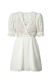 Freya Mini Dress - Puff Sleeve V Neck A Line Dress in White | Showpo USA