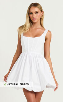 Brianda Mini Dress - Corset Bodice Bubble Hem Dress in White
