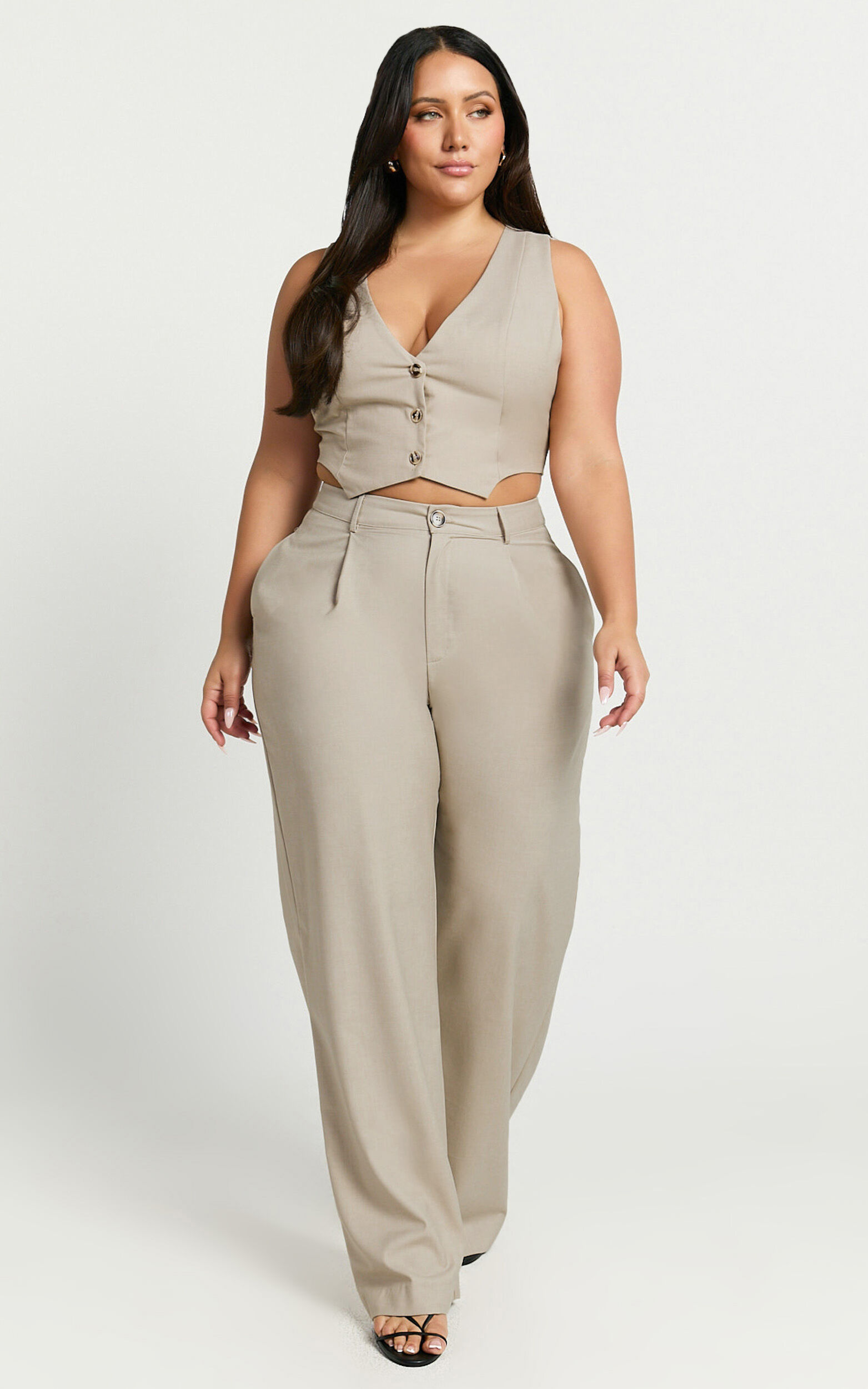 Izara Trousers - Mid Rise Relaxed Straight Leg Tailored Trousers in Oatmeal | Showpo USA