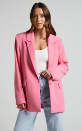 Sharmiel Blazer - Plunge Neck Oversized Longline Blazer in Pink ...