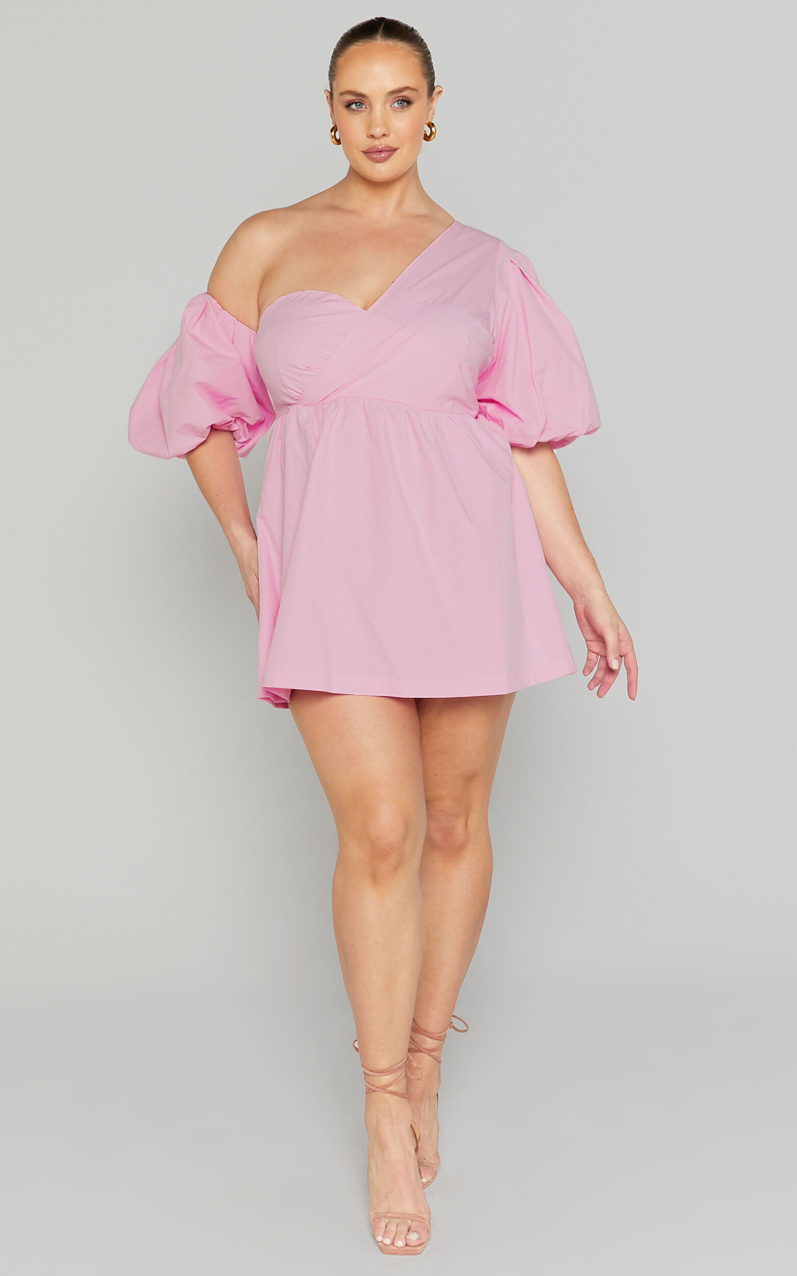 Sula Mini Dress Asymmetric Off One Shoulder Puff Sleeve Dress in