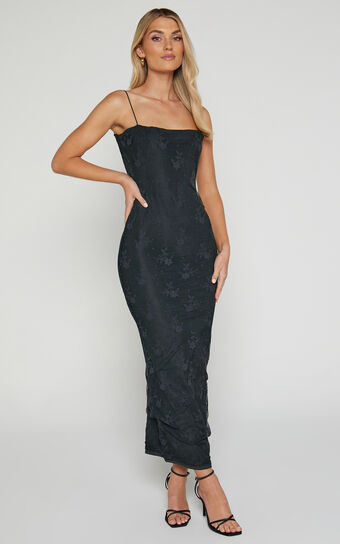 Penelope Midi Dress - Lace Cami Slip Dress in Black