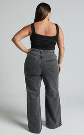 Emman Jeans - High Waisted Cotton Wide Leg Denim Jeans in Washed Black | Showpo USA