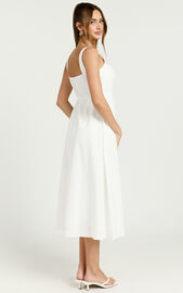Khari Midi Dress - Linen Look Square A Line Dress in White | Showpo