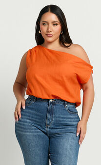 Mabel Bodysuit - Asymmetrical Neckline One Shoulder in Orange