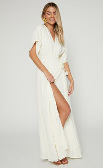 Andria Midi Dress - V Neck Wrap Dress in Cream