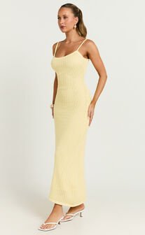 Fhel Maxi Dress - Crochet Strappy Dress in Lemon