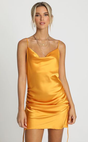 Consumed By You Dress In Mustard Satin