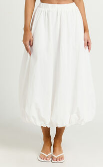 Abbey Midi Skirt - Bubble Hem Skirt in White