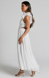 Marielly Midi Dress - Side Cut Out V Neck Ruffle Detail Sleeve Dress in White | Showpo USA
