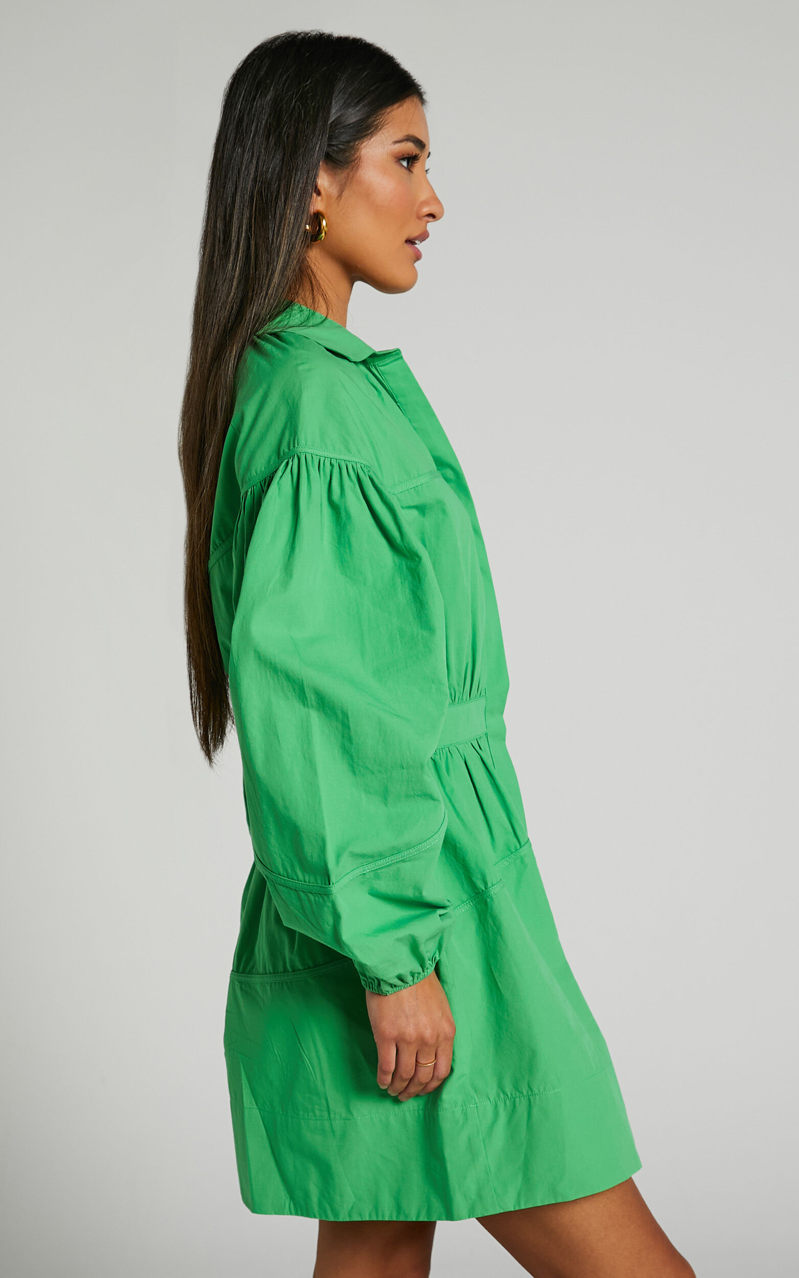 Green long sleeve shirt dress clearance